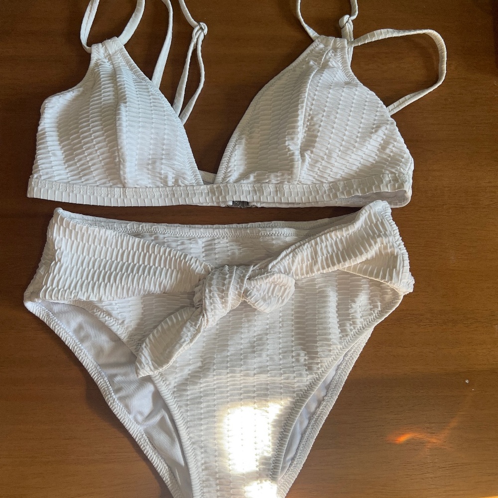 High waisted white bikini
